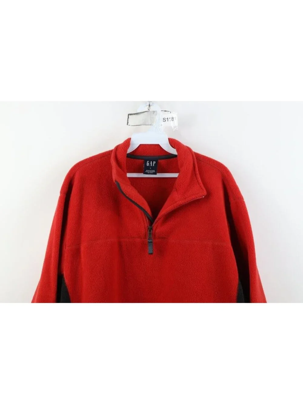 Vintage 90s Y2K Gap Mens Large Color Block 1/4 Zip Fleece Pullover Sweater Red